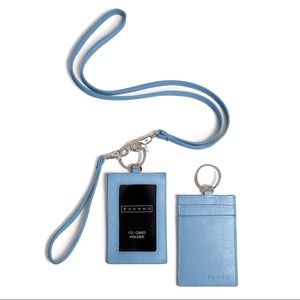 Burano Leather ID Badge Card Holder Lanyard 3 piece set, Ocean Blue, NWT